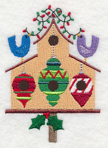 Cozy Christmas Birdhouse with Ornaments - Image 3