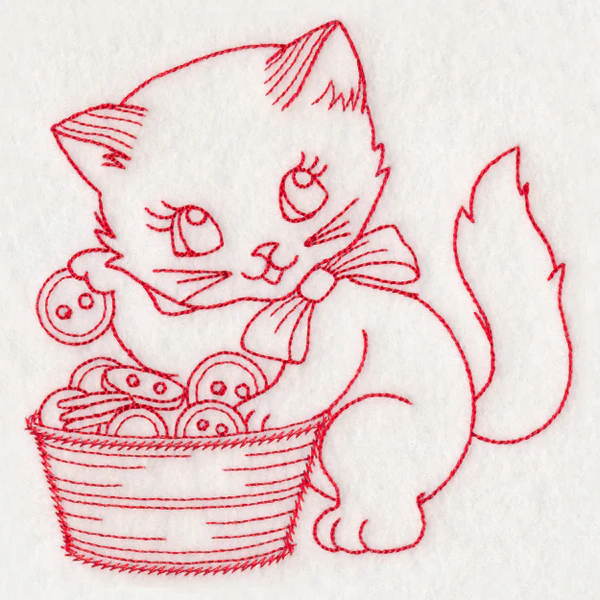 Crafty Cat with Buttons (Redwork) - Image 2