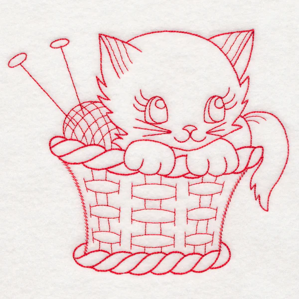 Crafty Cat with Knitting (Redwork) - Image 4