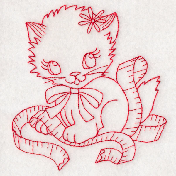 Crafty Cat with Tape Measure (Redwork) - Image 2