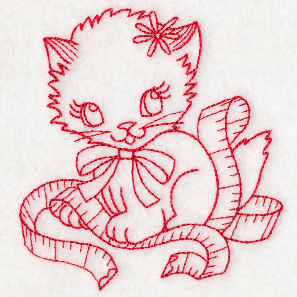 Crafty Cat with Tape Measure (Redwork) - Image 3