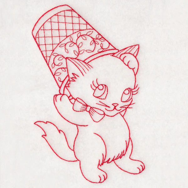 Crafty Cat with Thimble (Redwork) - Image 2