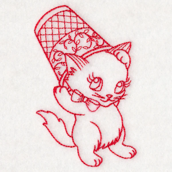 Crafty Cat with Thimble (Redwork) - Image 3