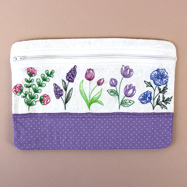 Dainty Wildflower Lined Zipper Pouch (In-the-Hoop) - Image 2