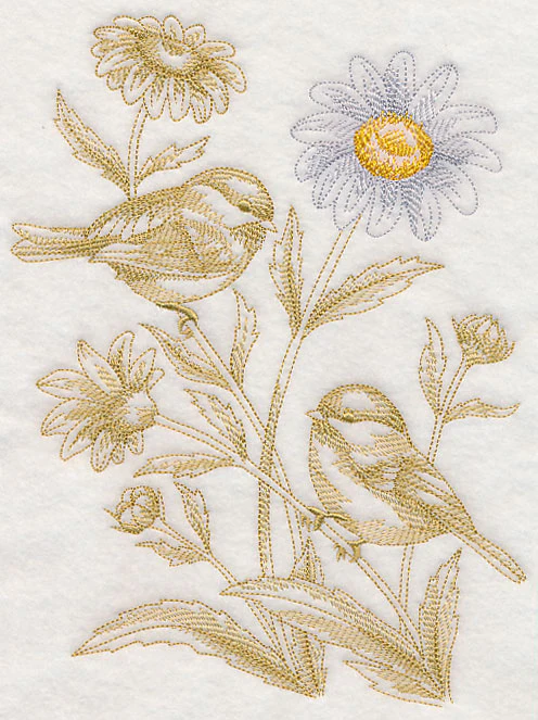 Daisy and Chickadees (Toile)
