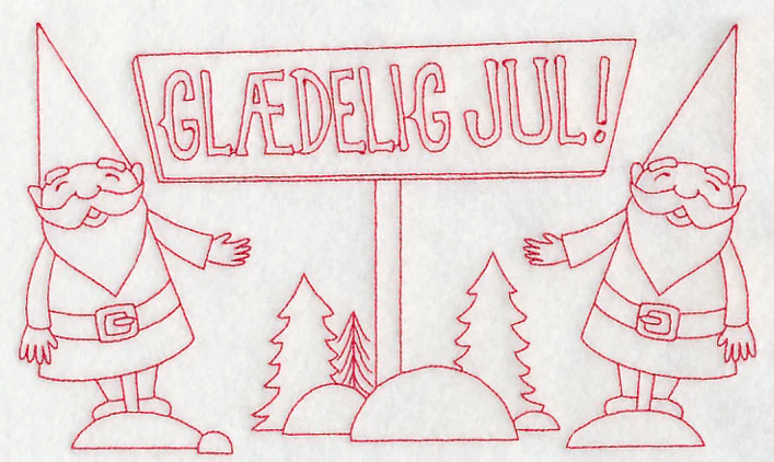 Danish Christmas Elves Glaedelig Jul (Redwork) - Image 5