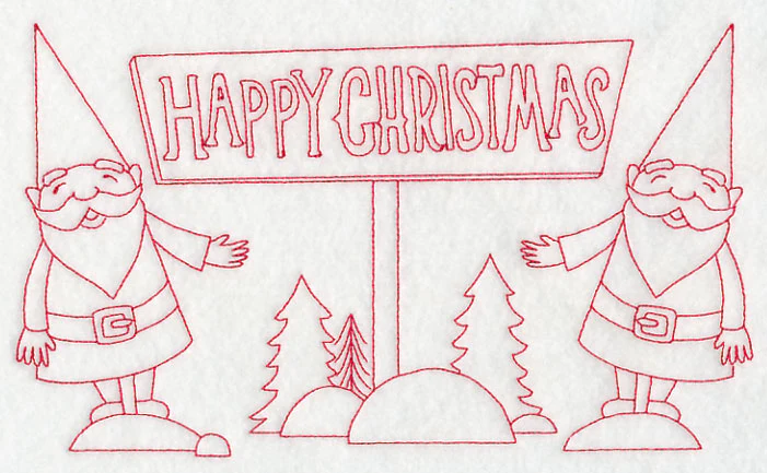 Danish Christmas Elves Happy Christmas (Redwork)