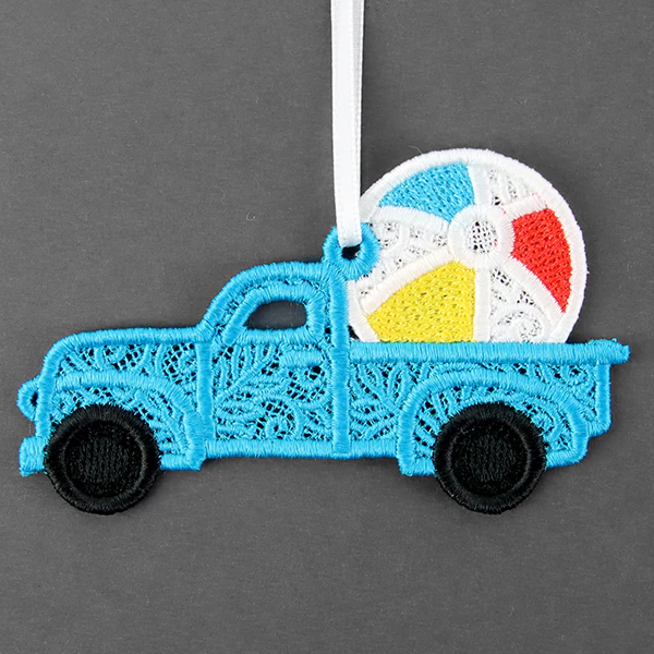 Day at the Beach Retro Truck Ornament (Lace) - Image 3