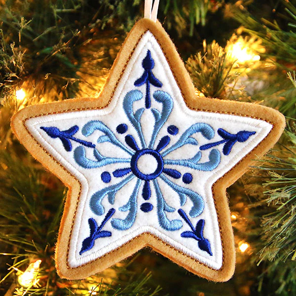 Delft Blue Christmas Cookie - Star (In-the-Hoop) - Image 3