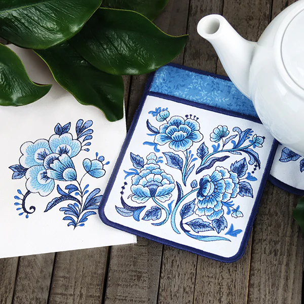Delft Blue Flourishing Trivet (In-the-Hoop) - Image 6