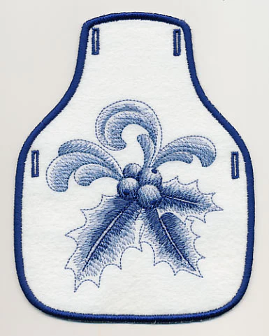 Delft Blue Holly Bottle Apron (In-the-Hoop)