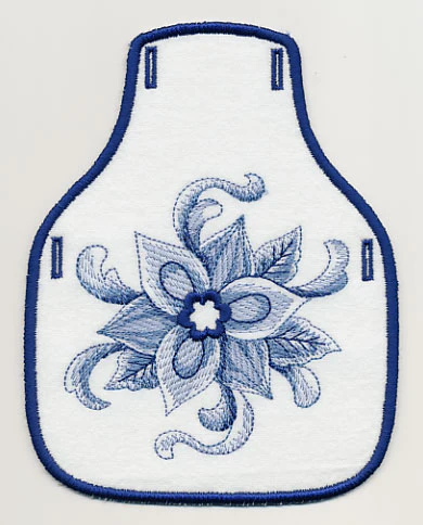 Delft Blue Poinsettia Bottle Apron (In-the-Hoop)