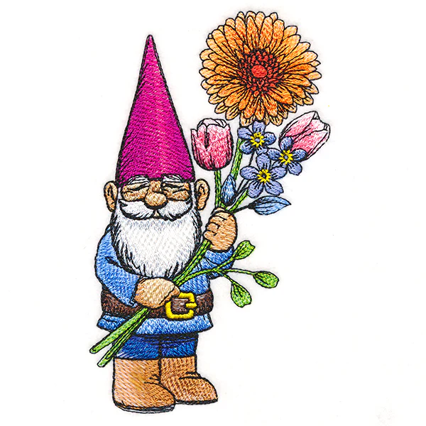 Delightful Gnome with Flower Bouquet - Image 4