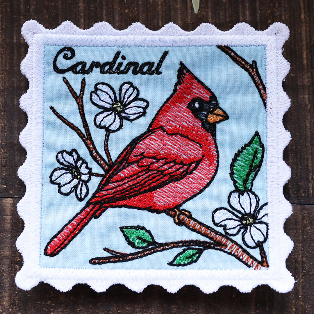 Lace Edge Bird Stamp Coaster - Cardinal (In-the-Hoop) - Image 3