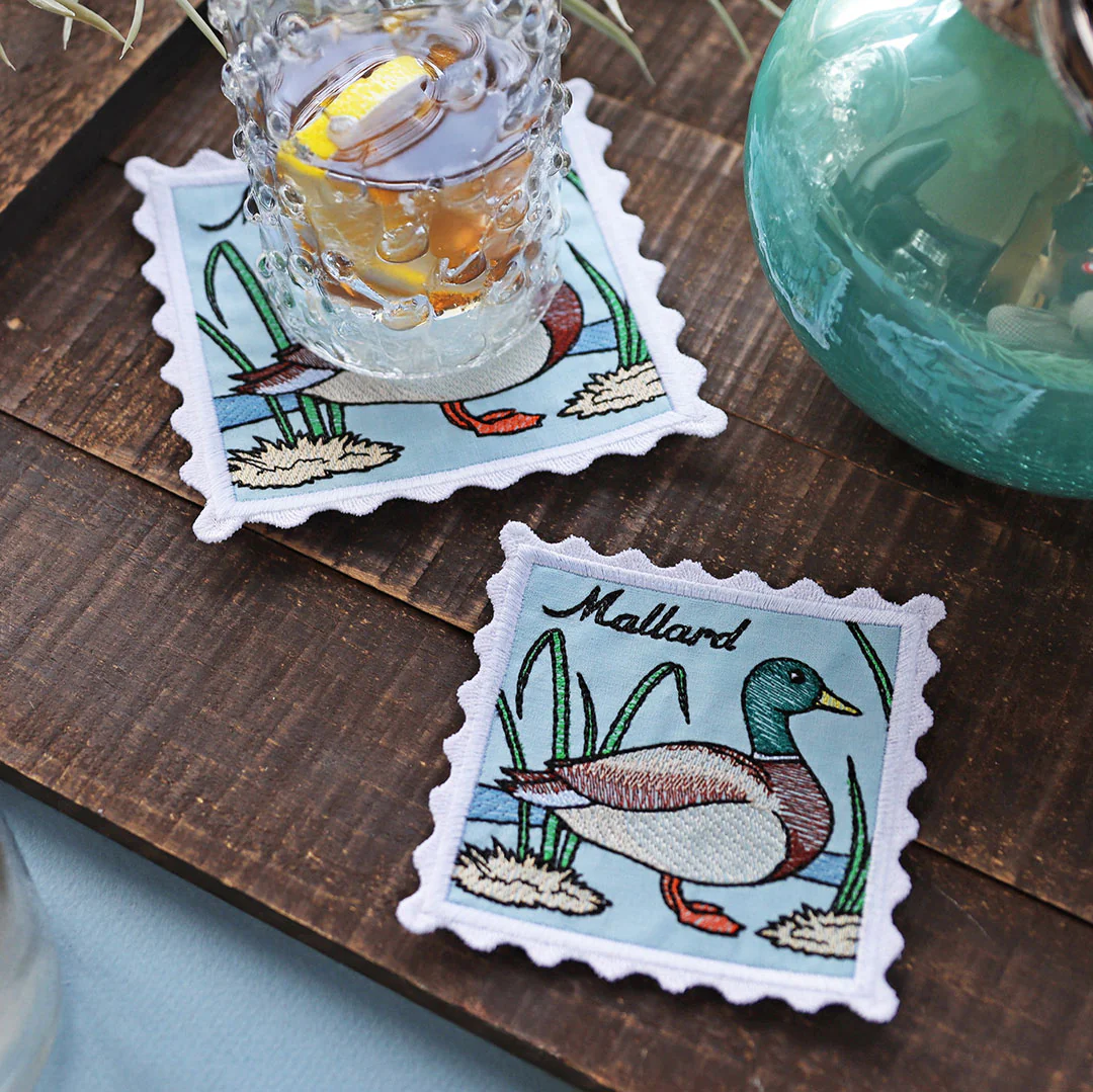 Lace Edge Bird Stamp Coaster - Mallard (In-the-Hoop) - Image 3