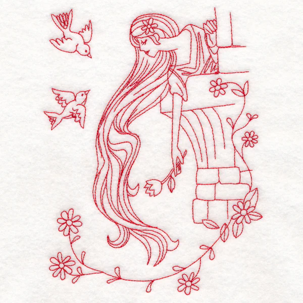 Enchanted Fairy Tale - Rapunzel (Redwork) - Image 2