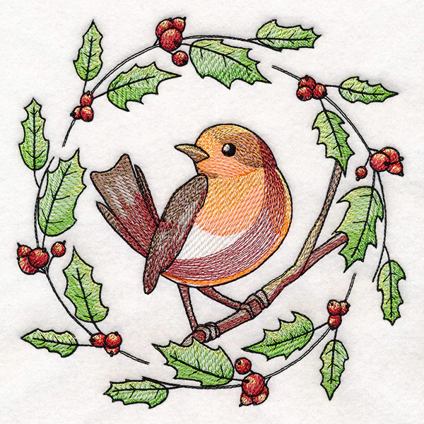 European Robin & Holly Wreath - Image 10