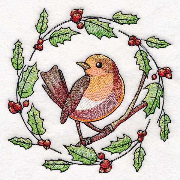 European Robin & Holly Wreath - Image 5