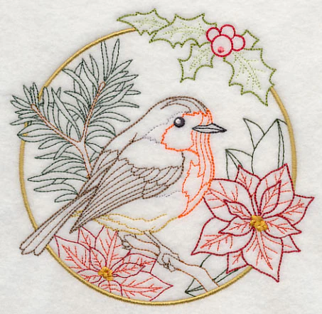 European Robin in Christmas Blooms (Vintage) - Image 3