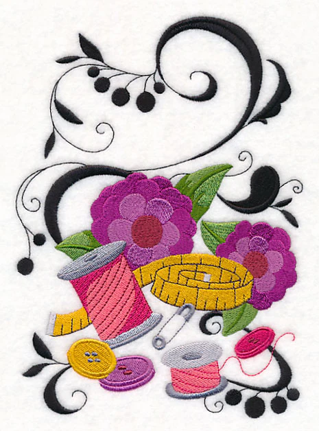 Fanciful Sewing Notions with Zinnias - Image 2