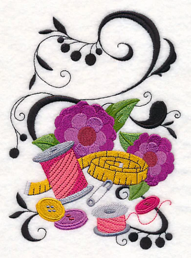 Fanciful Sewing Notions with Zinnias - Image 4
