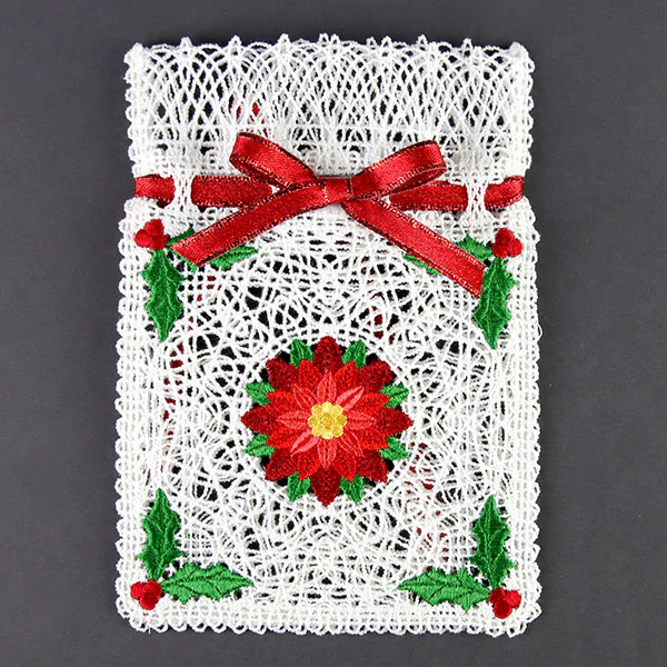 Fancy for Christmas Poinsettia Drawstring Bag (Battenburg Lace) - Image 3
