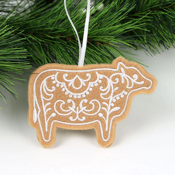 Farm Gingerbread Cookie Ornament - Cow (In-the-Hoop) - Image 2