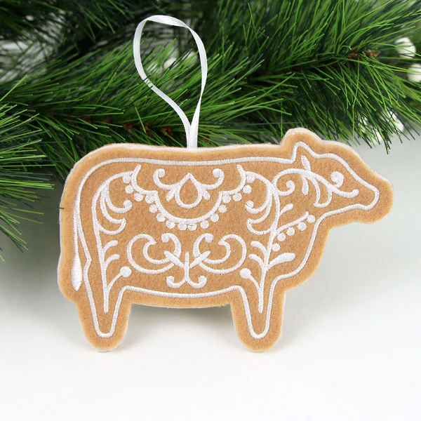 Farm Gingerbread Cookie Ornament - Cow (In-the-Hoop) - Image 3