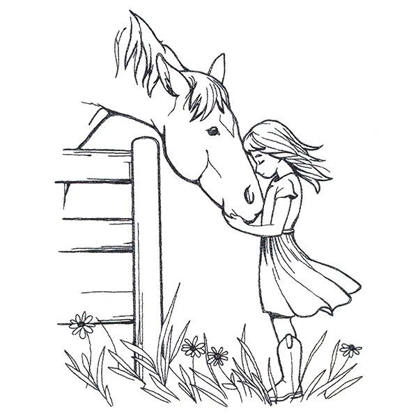Farm Horse and Girl Friendship Scene - Image 4