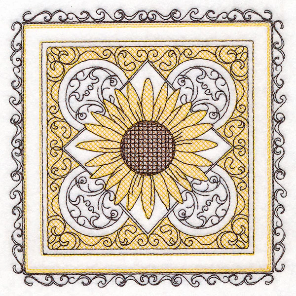 Festive Fall Sunflowers Kaleidoscope (Trapunto) - Image 3