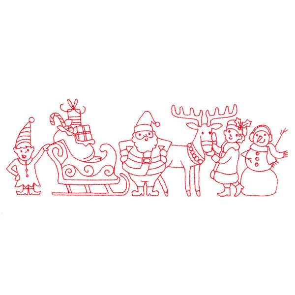 Festive Friends Border (Redwork) - Image 3