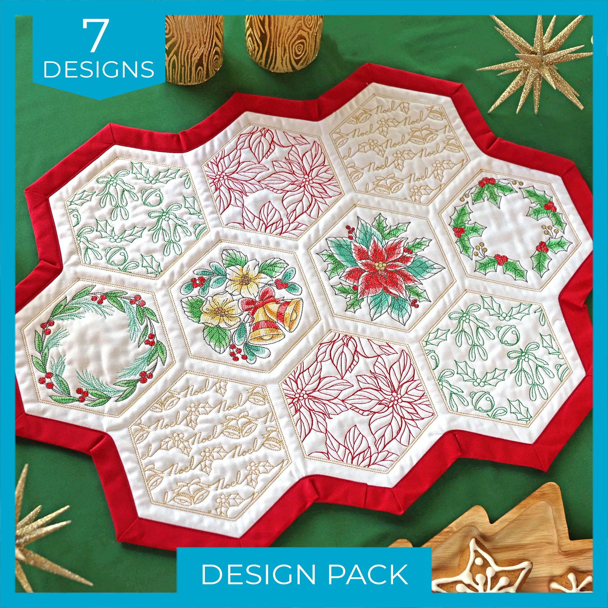 Festive Stitches Quilt Hexagon Design Pack - Image 4