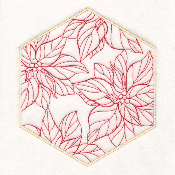 Festive Stitches Quilt Hexagon - Poinsettias