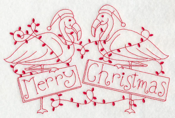 Flamingo Merry Christmas (Redwork) - Image 2
