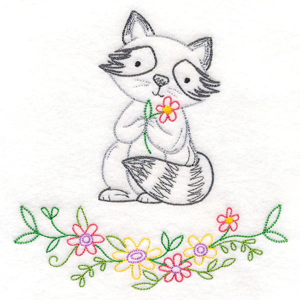 Floral Woodland Friends - Raccoon (Vintage) - Image 2