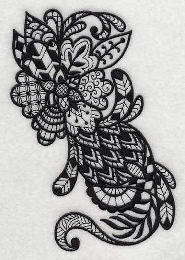 Flowers and Leaves Vertical Spray (Blackwork) - Image 3