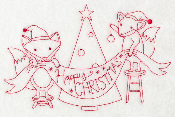 Foxy Happy Christmas (Redwork) - Image 2