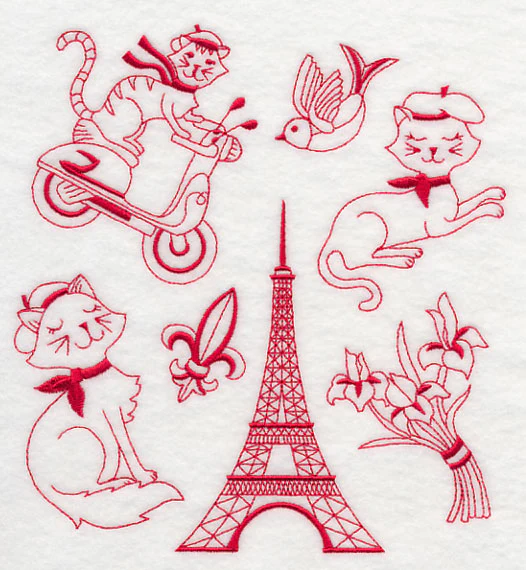 French Felines (Redwork) - Image 2