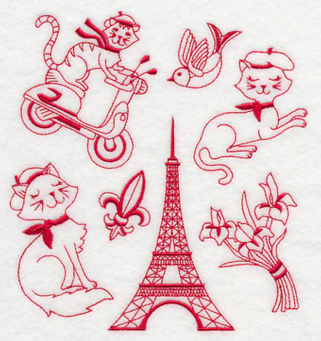 French Felines (Redwork) - Image 3