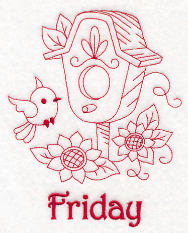 Friday Birdhouse (Redwork) - Image 3