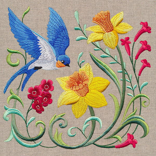 Garden Bluebird in Daffodils and Blooms - Image 13