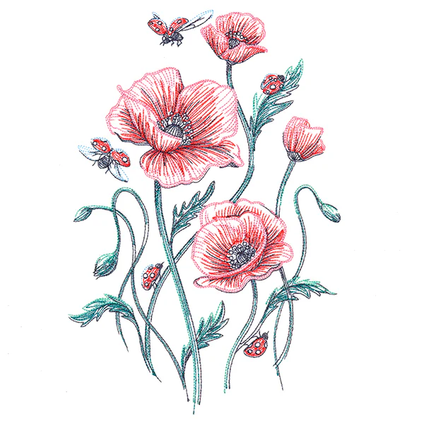 Garden Delights - Poppies & Ladybugs