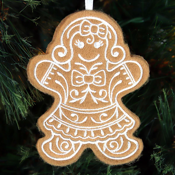 Gingerbread Cookie Ornament - Gingerbread Woman (In-the-Hoop) - Image 3
