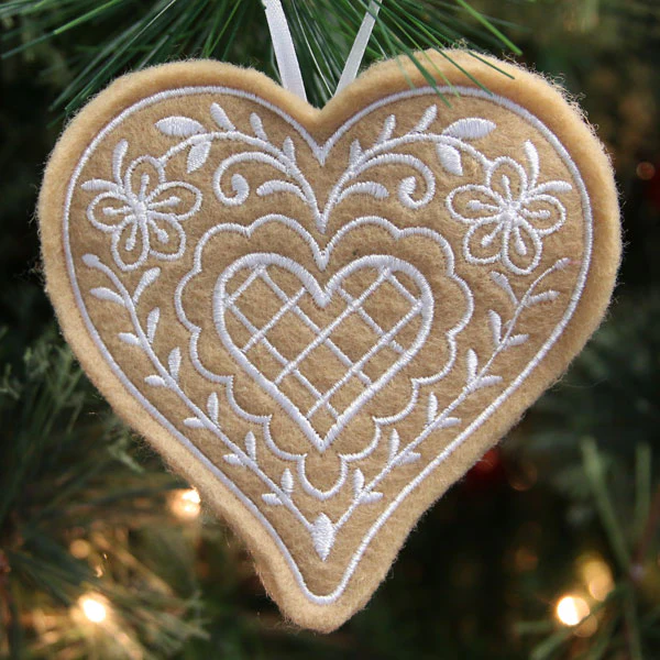 Gingerbread Cookie Ornament - Heart (In-the-Hoop) - Image 2