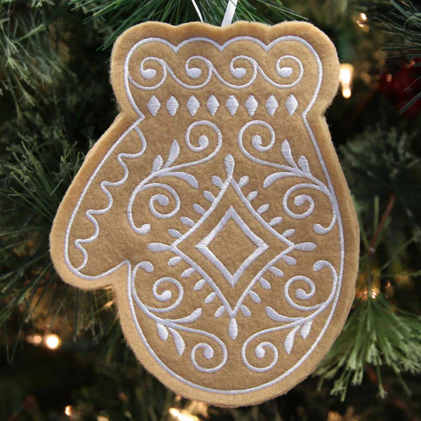 Gingerbread Cookie Ornament - Mitten (In-the-Hoop)