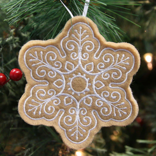 Gingerbread Cookie Ornament - Snowflake (In-the-Hoop) - Image 2