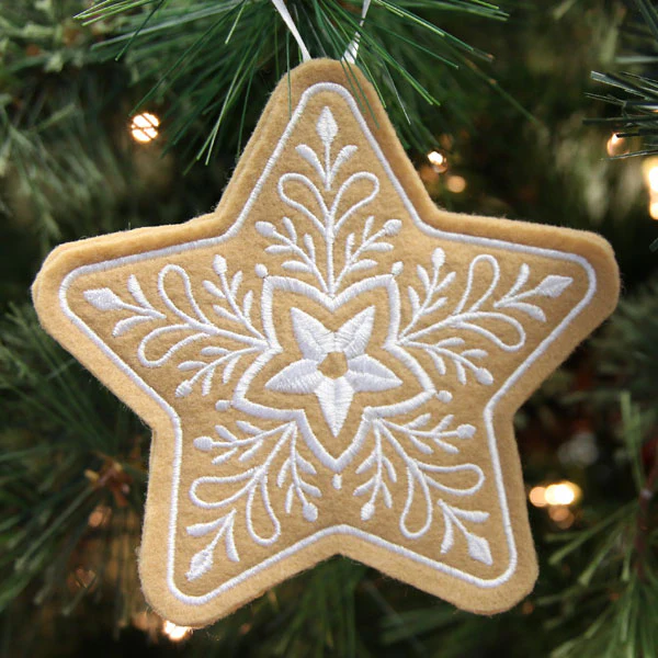 Gingerbread Cookie Ornament - Star (In-the-Hoop) - Image 3