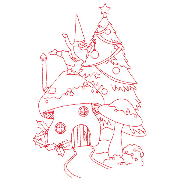 Gnome For The Holidays - Decking the Halls (Redwork) - Image 2