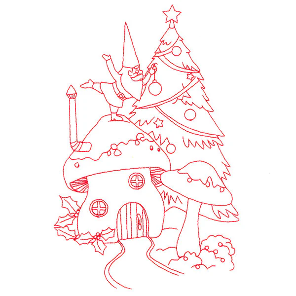 Gnome For The Holidays - Decking the Halls (Redwork) - Image 3
