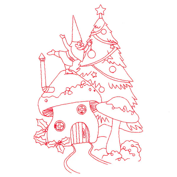 Gnome For The Holidays - Decking the Halls (Redwork) - Image 4